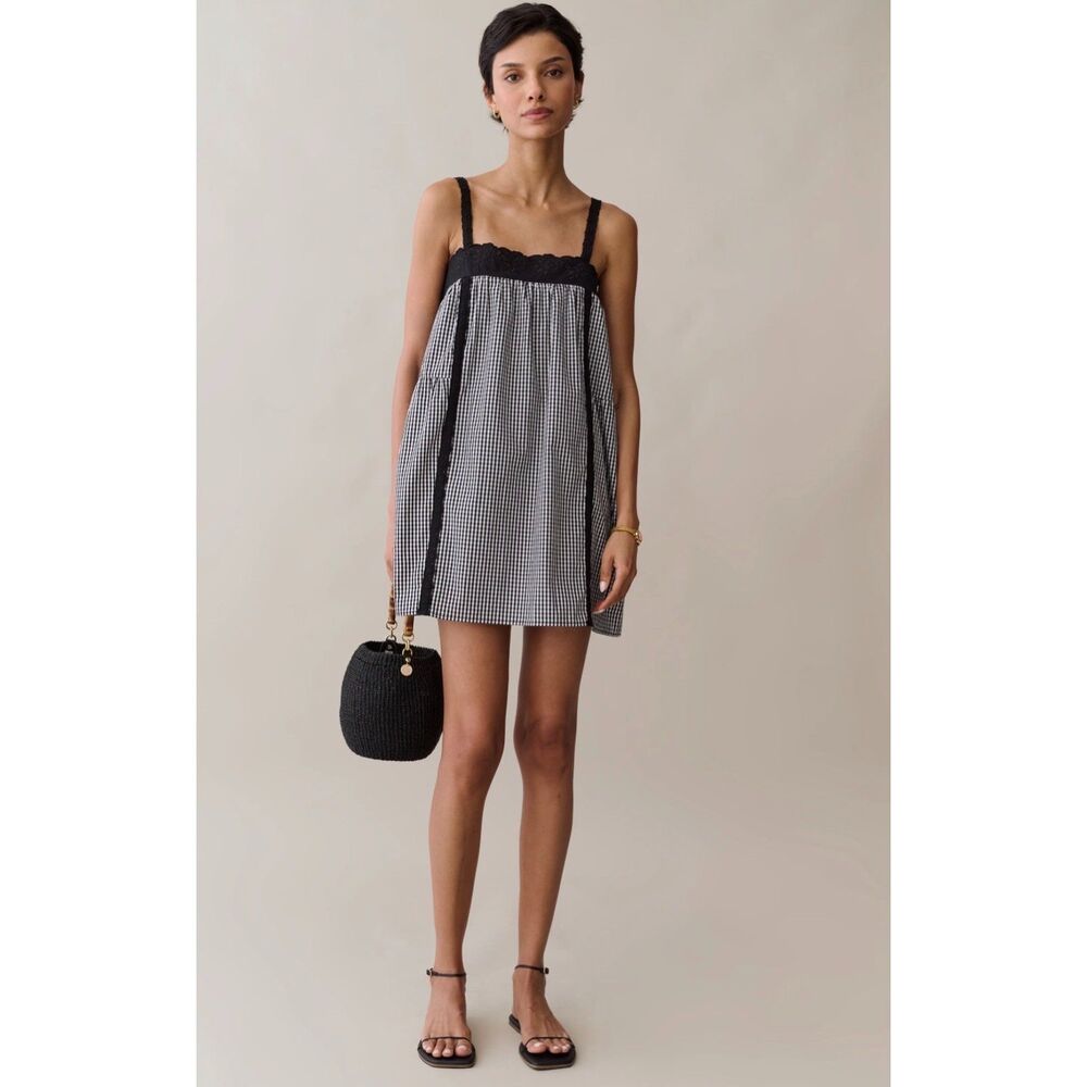 Few Moda kourt Florence Black White Gingham Cotton Mini Dress Women's M NWT
